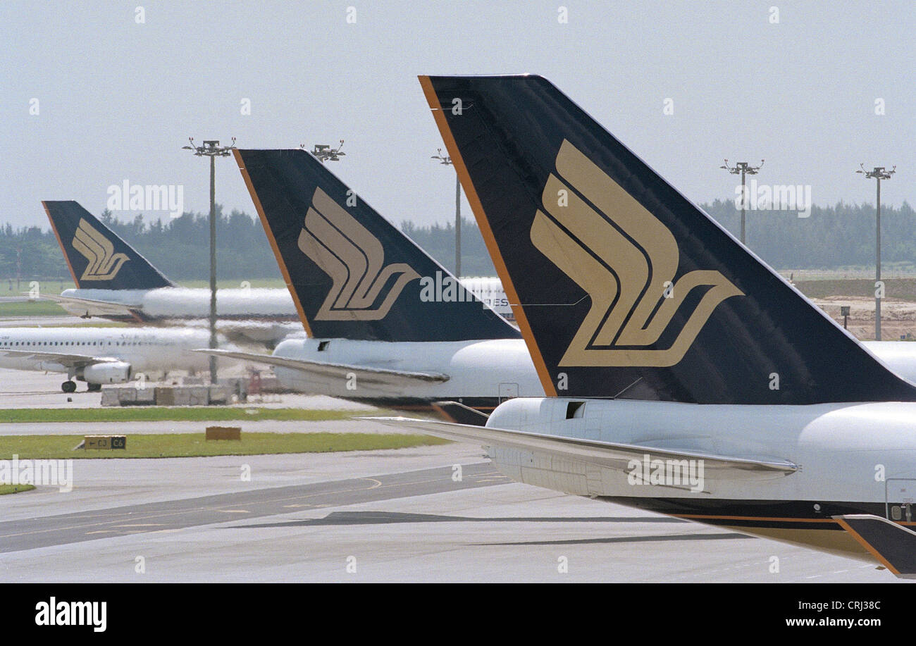 Aircraft from Singapore Airlines on the Changi International Airport in Singapore Stock Photo