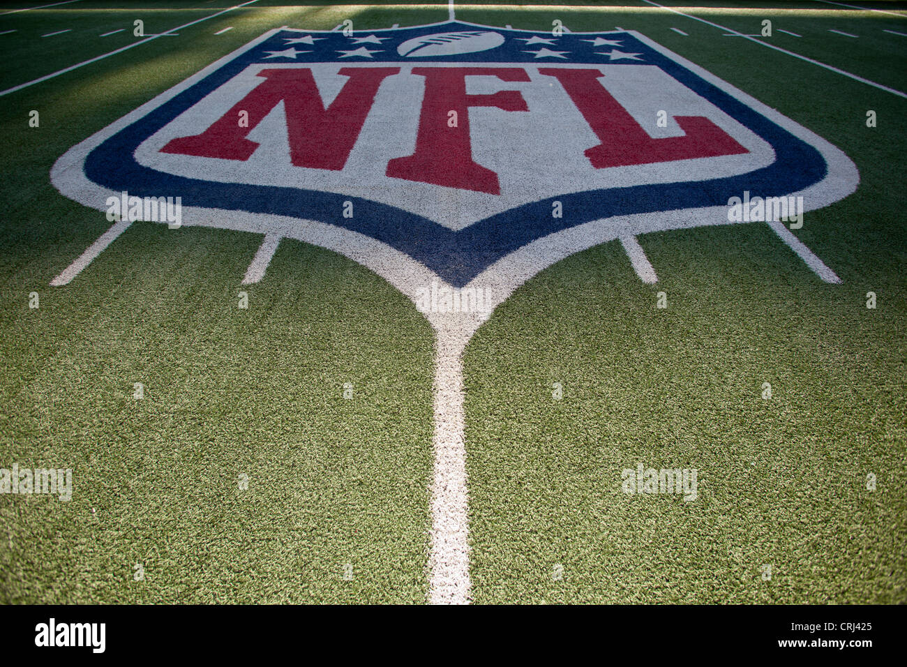 NFL logo on the field in American Football stadium. Stock Photo