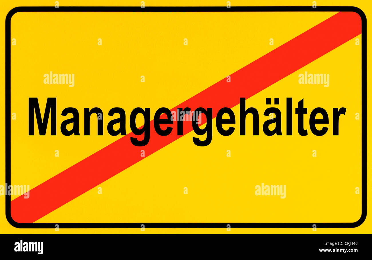 city limit sign Managergehaelter, managerial salary, Germany Stock Photo