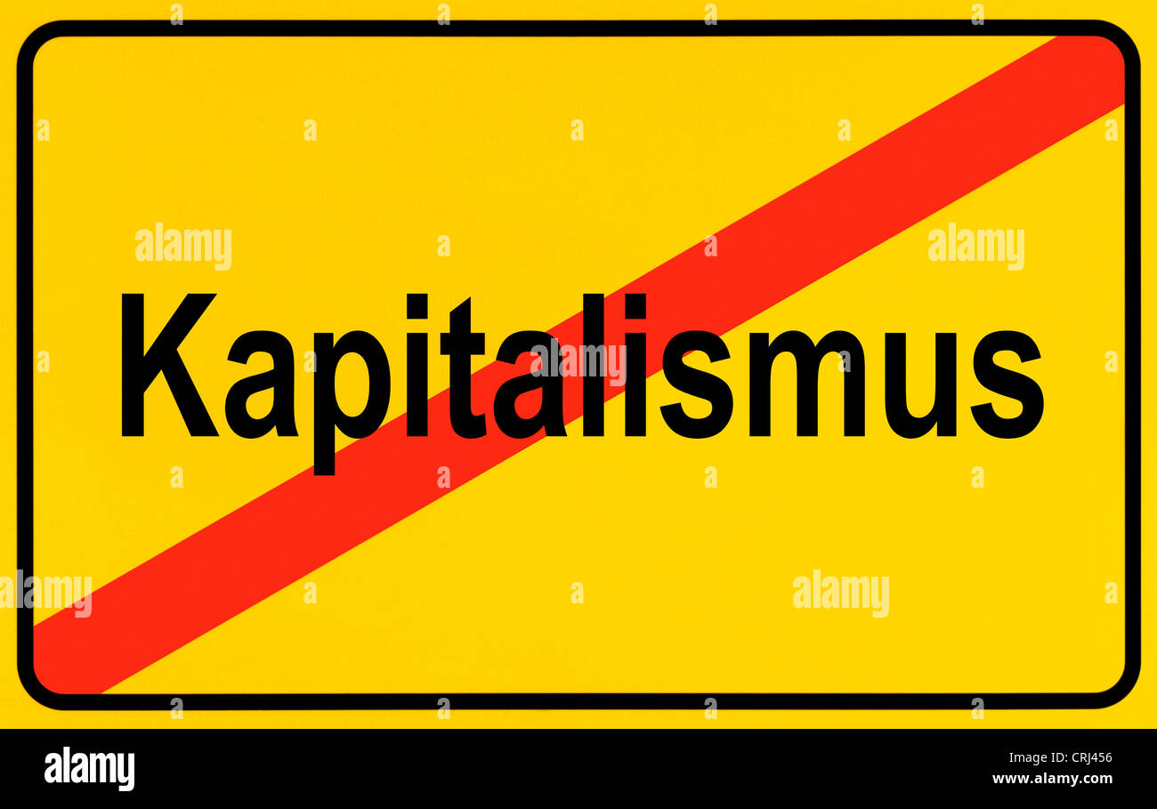 city limit sign Kapitalismus, capitalism, Germany Stock Photo
