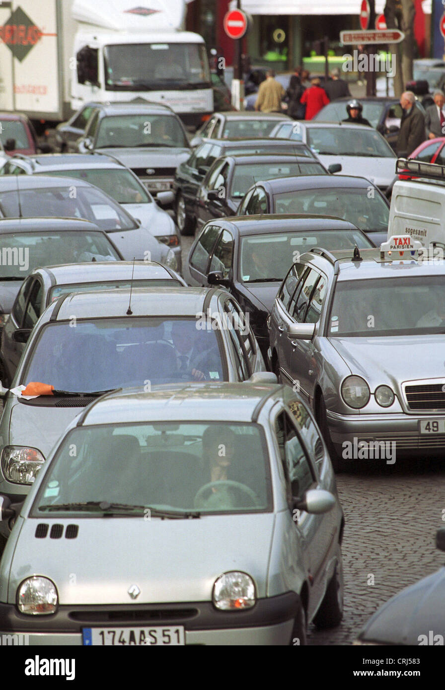 Traffic chaos in the center of Paris Stock Photo