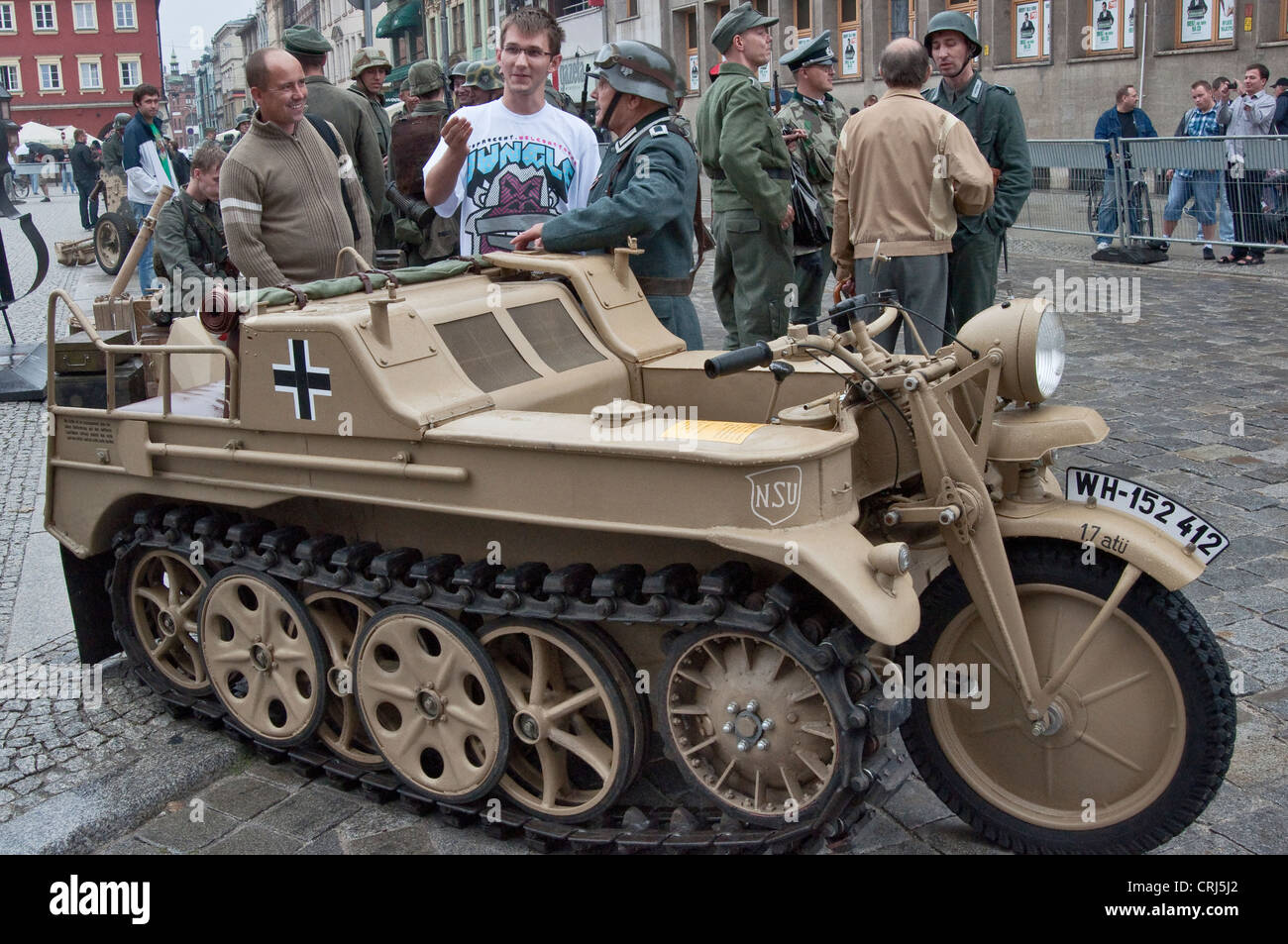 Kettenkrad, WW2 German half track light tractor, displayed after 1944 Warsaw Uprising re-enactment at Rynek in Wrocław, Poland Stock Photo