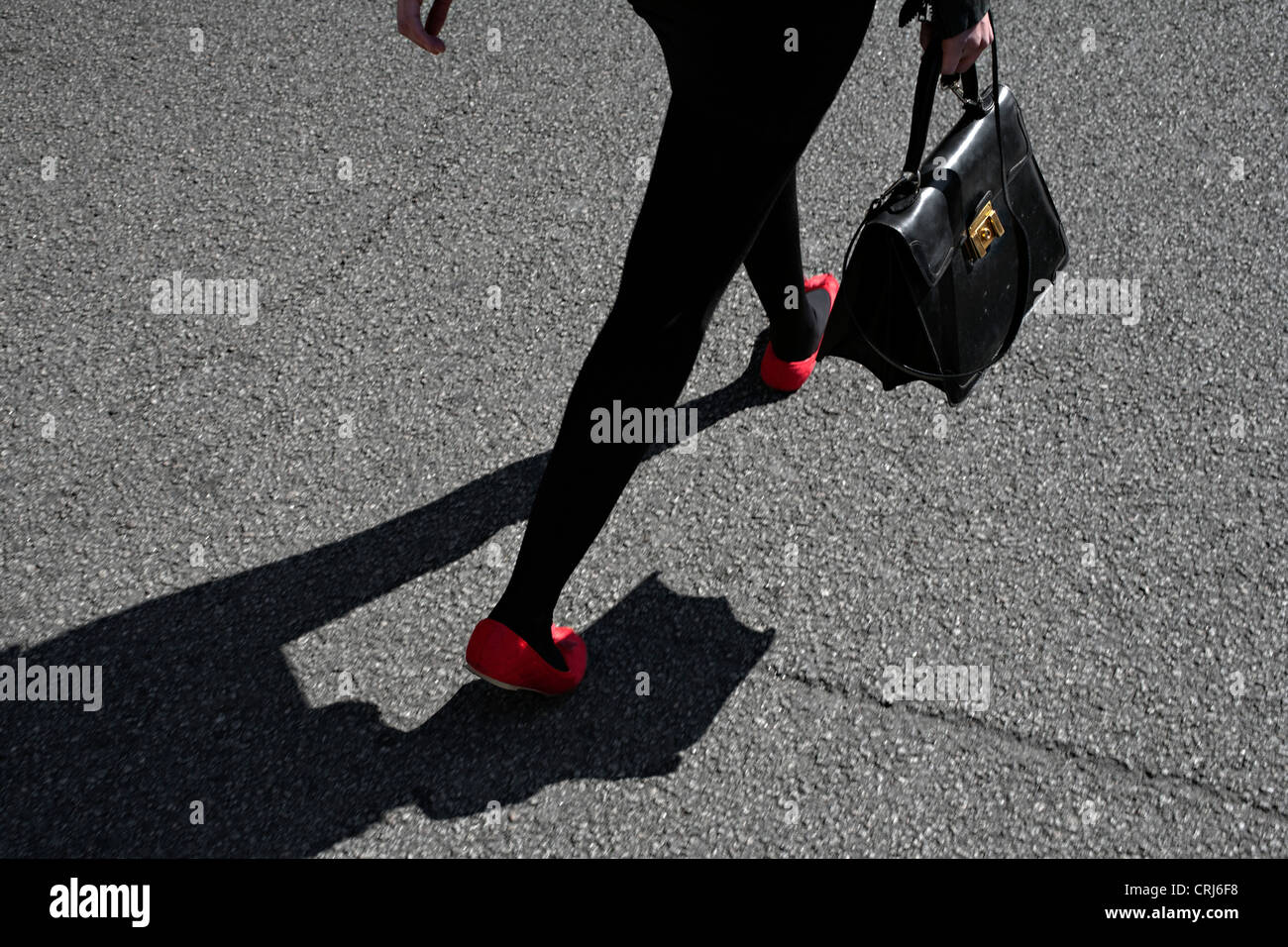 red shoes woman walks street sexy bag handbag Stock Photo