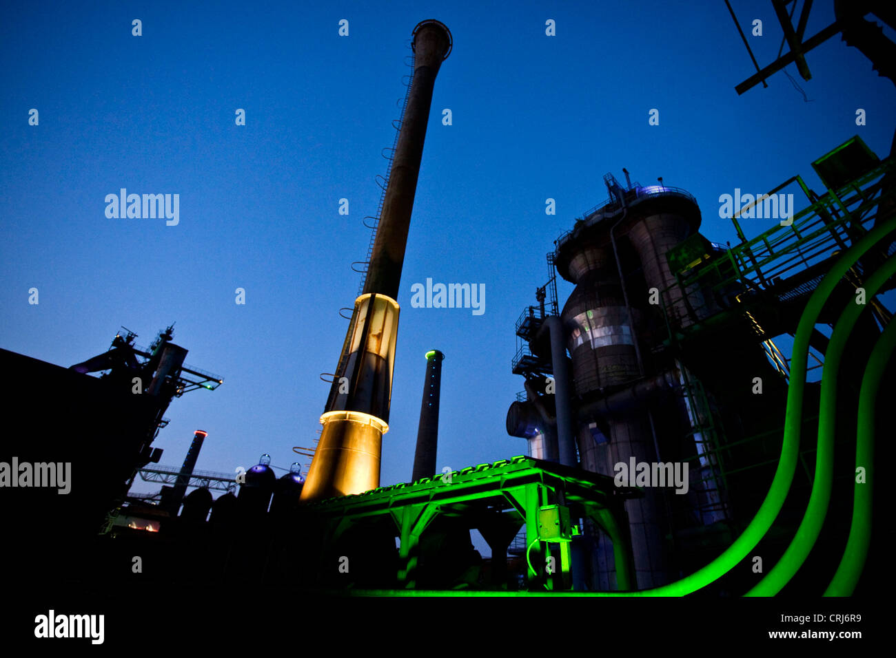 illuminated landscape park Duisburg North, Germany, North Rhine-Westphalia, Ruhr Area, Duisburg Stock Photo