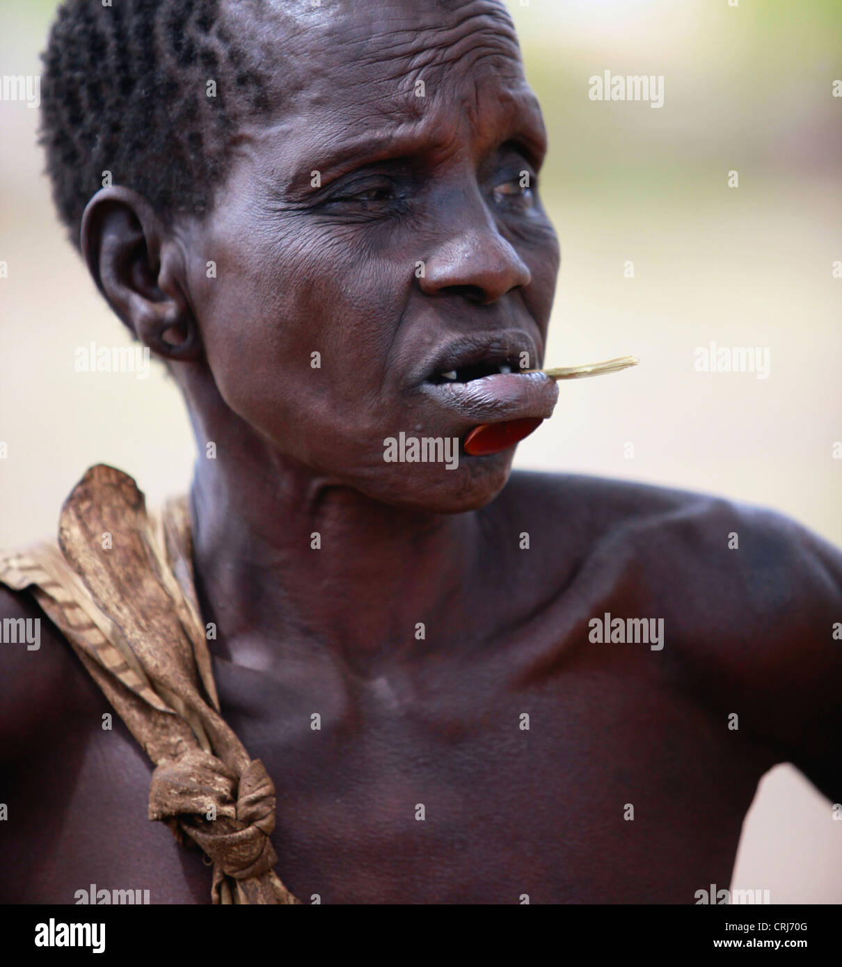 Tribal Bodi woman with traditional lip plug. Stock Photo
