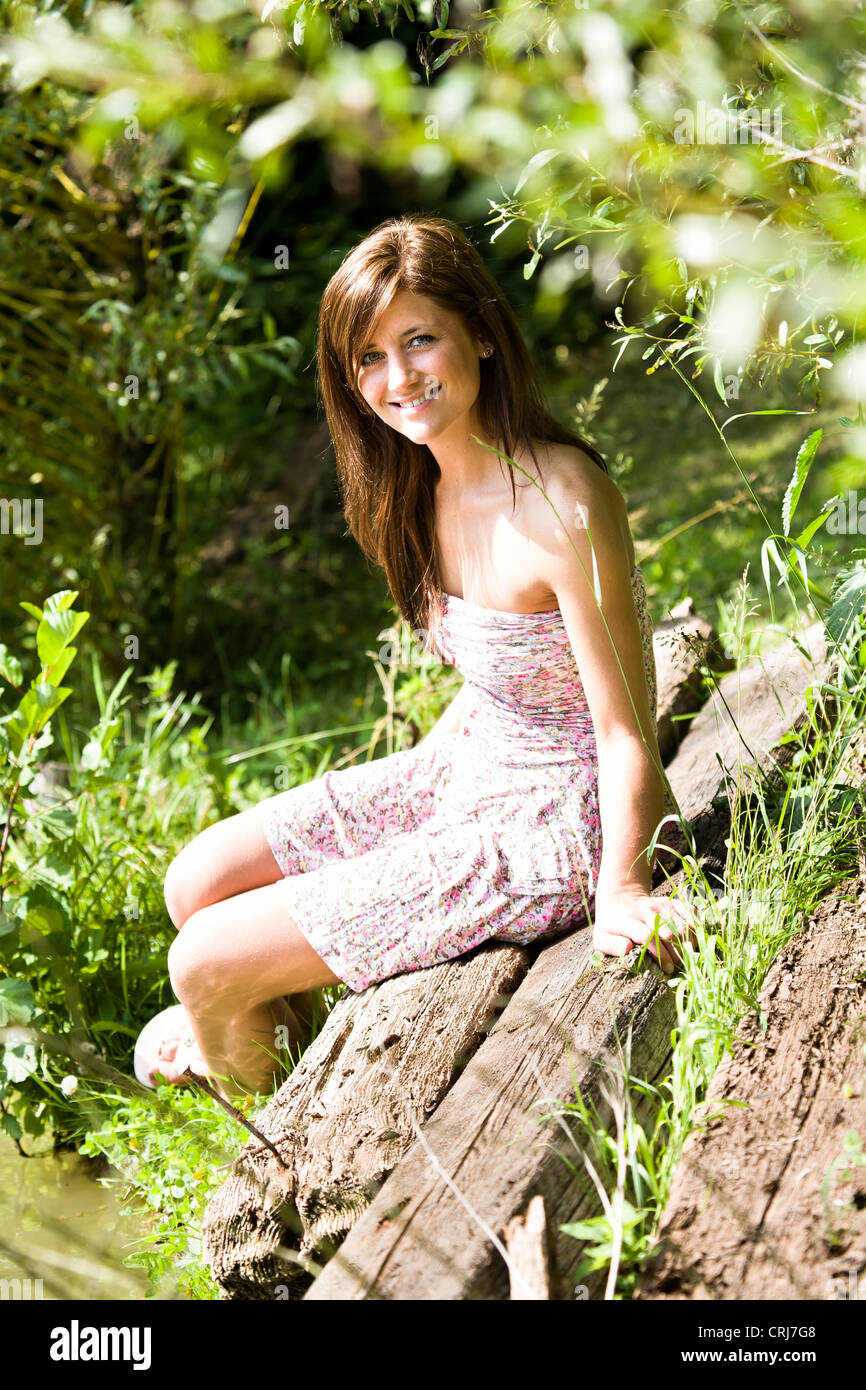the outdoor portrait of a young woman Stock Photo