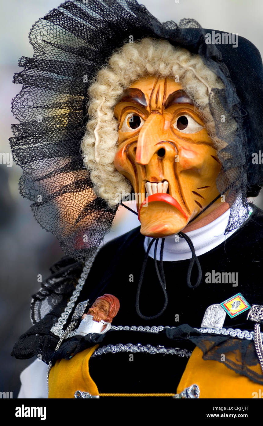 ugly old woman in historical appearance, impersonated at the Fasnacht in Lucerne, Switzerland, Luzerne Stock Photo