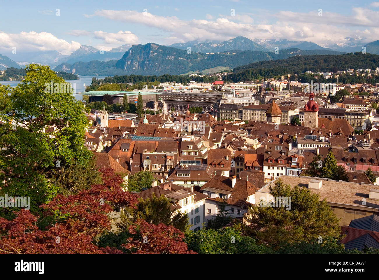 view over the historical city of Lucerne at the Lake Lucerne in Central Switzerland, In the