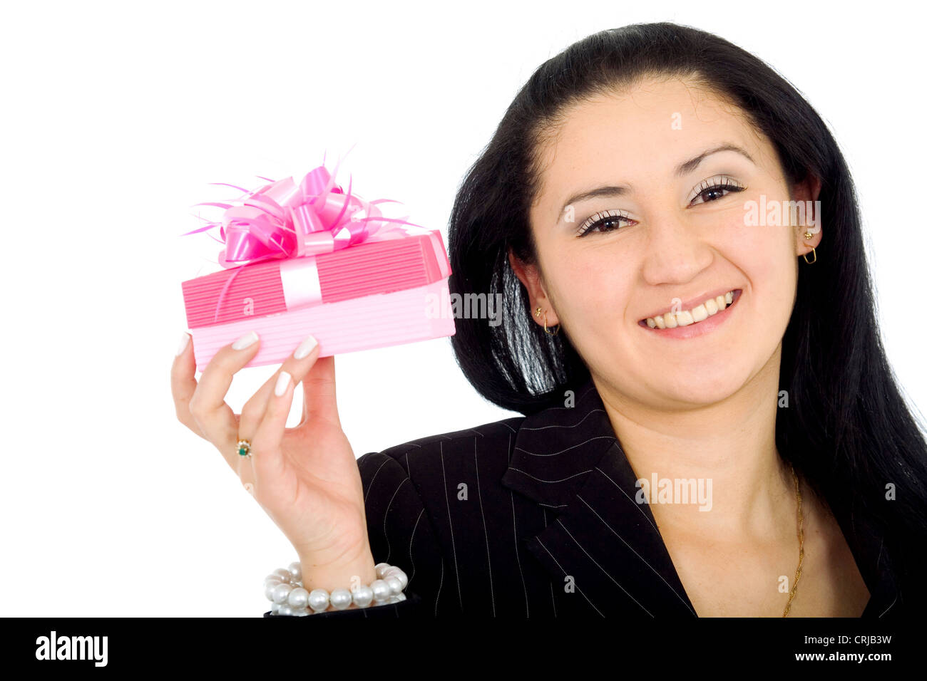 beautiful Asian with a gift Stock Photo