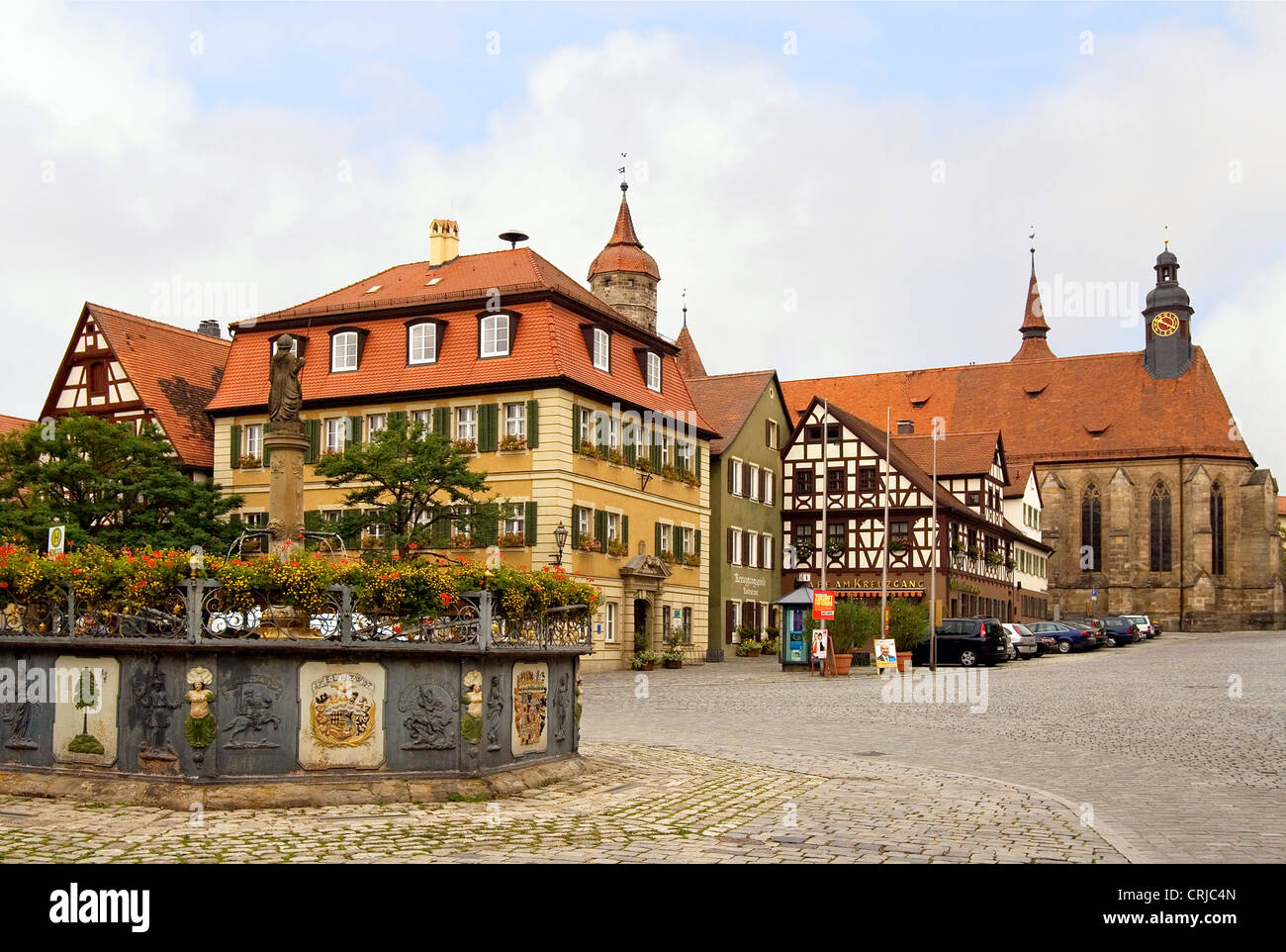 Market Place of Feuchtwangen, Germany, Bavaria Stock Photo