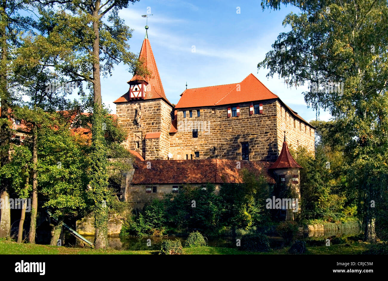 the Emporers Water Castle at an Island in the old Town of Lauf near Nueremberg , Germany, Bavaria Stock Photo