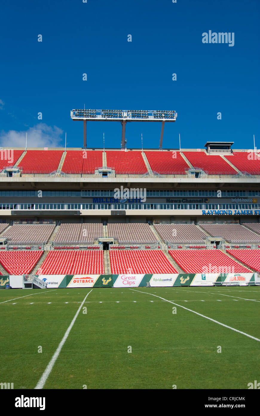Stadium seats at the Raymond James Football Stadium in Tampa, Florida where the Tampa Bay