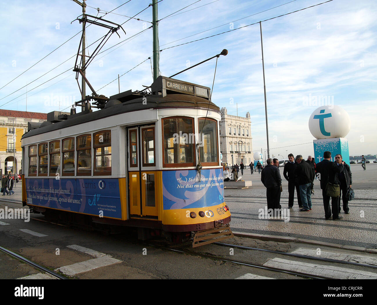 streetcar at a stop at the Praca do Comercio, Commerce Square, Portugal, Lisbon Stock Photo