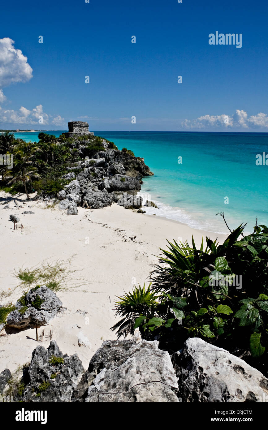 Portrait photo of the beach at Tulum, Mexico on a sunny day Stock Photo
