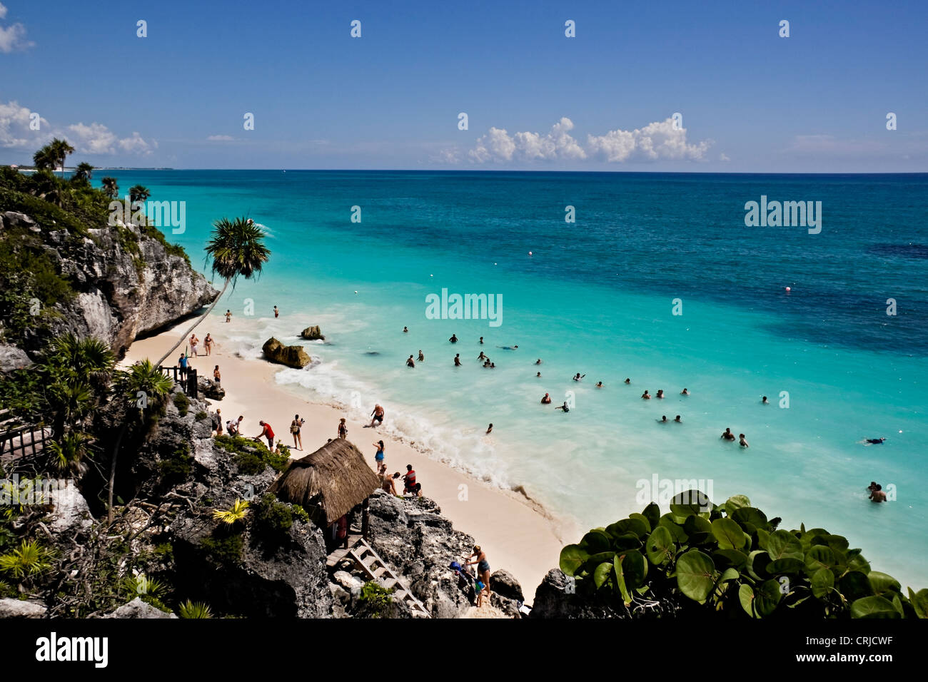 Landscape photo showing the beach at Tulum, Mexico on a sunny day. Stock Photo