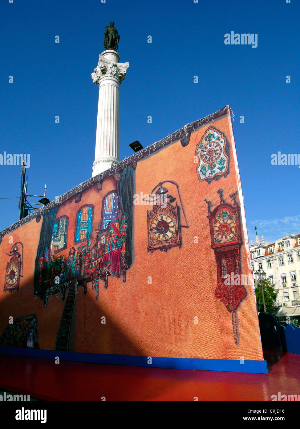 wall at the Pra a do Rossio, painted with clocks, Portugal, Lisbon, Lisbon Stock Photo Alamy