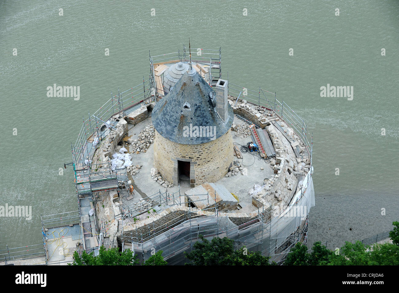 Le Mont-Saint-Michel construction work Stock Photo
