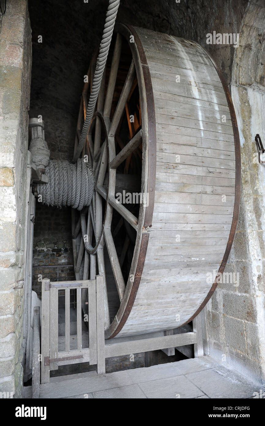 Tread wheel at Mont Saint-Michel abbey Ftance Stock Photo