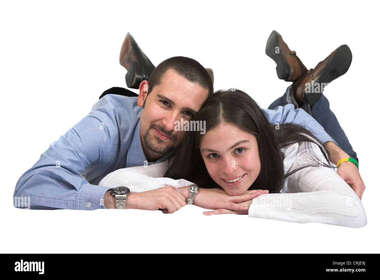 casual couple in love over white on the floor Stock Photo