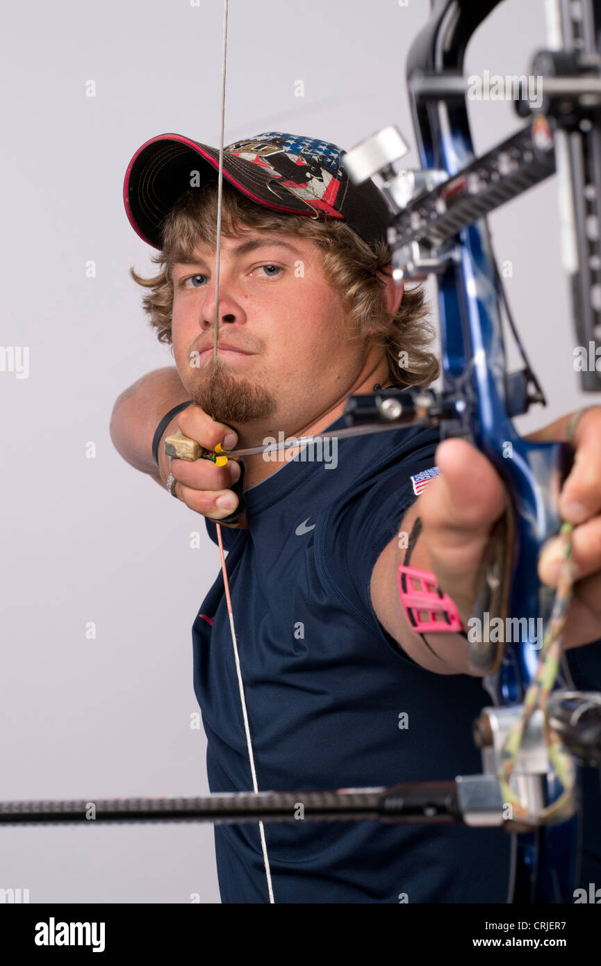 American male archer Brady Ellison at the Team USA Media Summit in Dallas, TX in advance of the 2012 London Olympics. Stock Photo