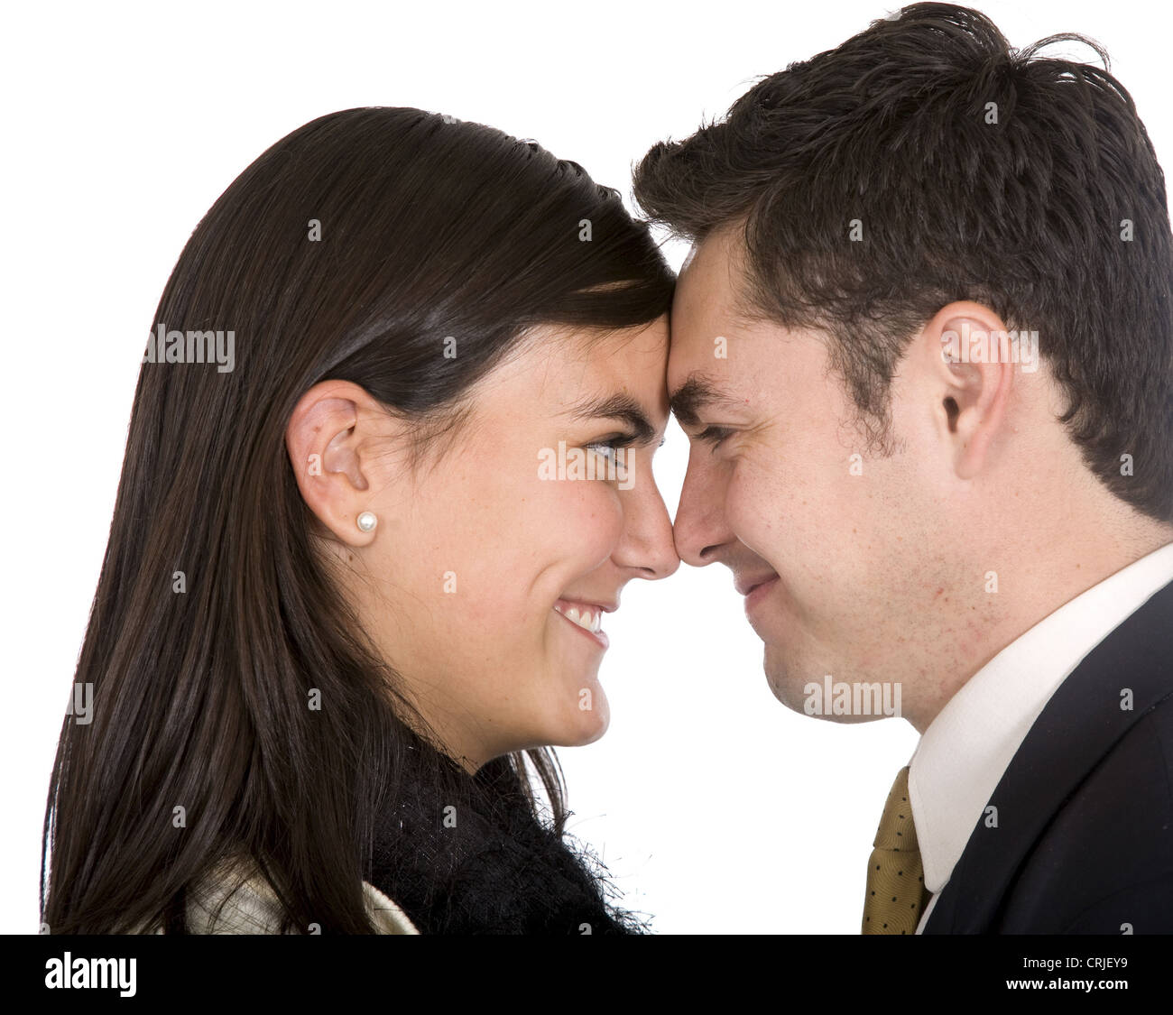 business young lovers face to face Stock Photo
