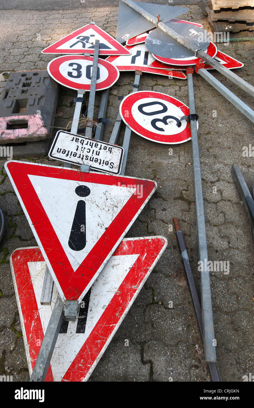 heap of scrapped traffic signs, Germany Stock Photo