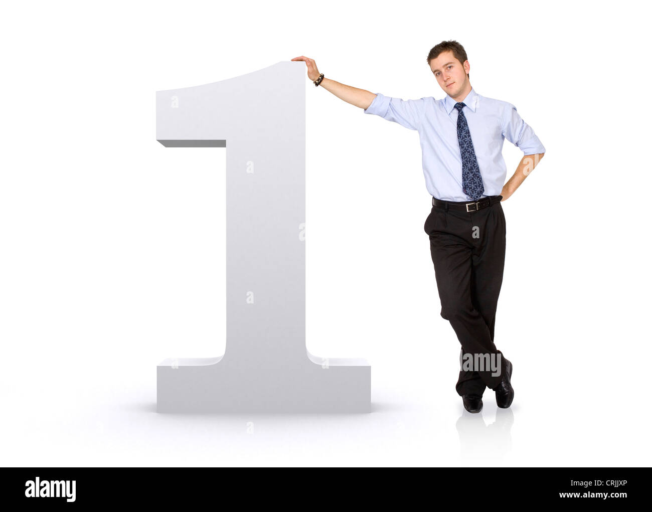 number one with a business man next to it Stock Photo