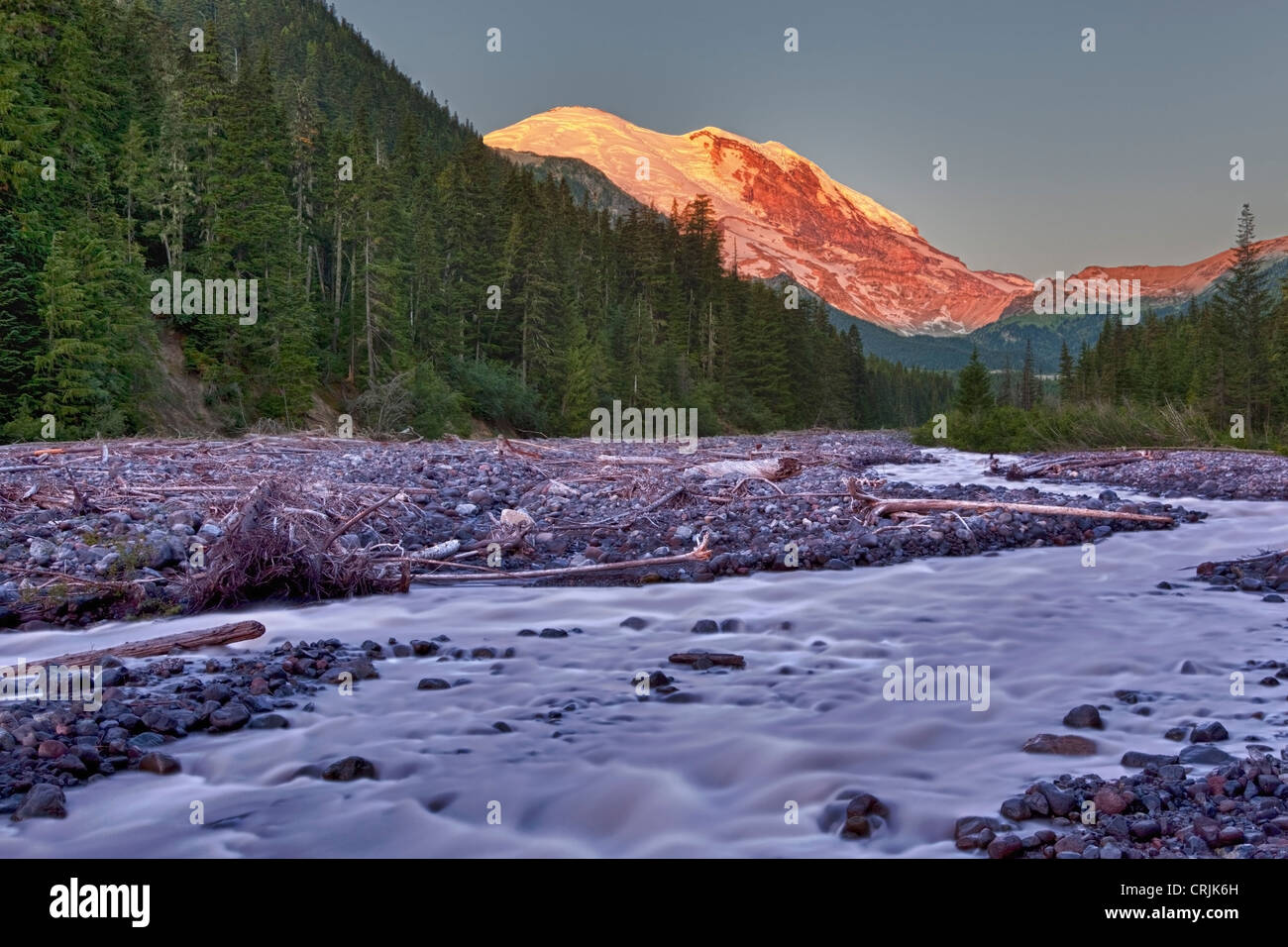 WA, Mount Rainier National Park, White River and Mount Rainier at