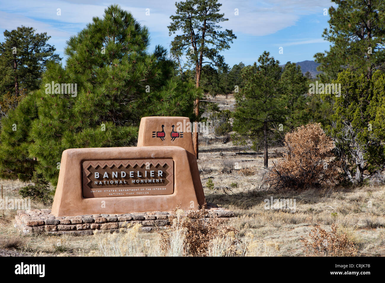 Bandelier National Monument entrance marker, New Mexico Stock Photo