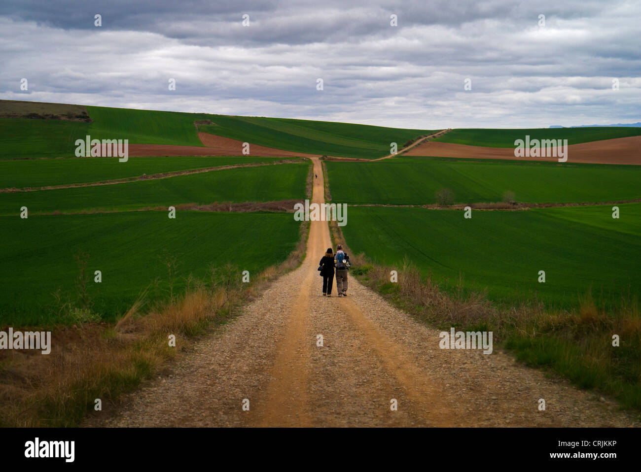 Walkers on El Camino de Santiago de Compostela in Northern Spain Stock Photo