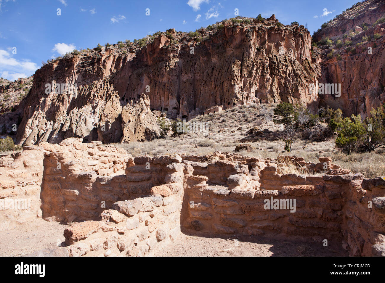 Ancestral Pueblo dwellings in Bandelier National Monument, New Mexico Stock Photo