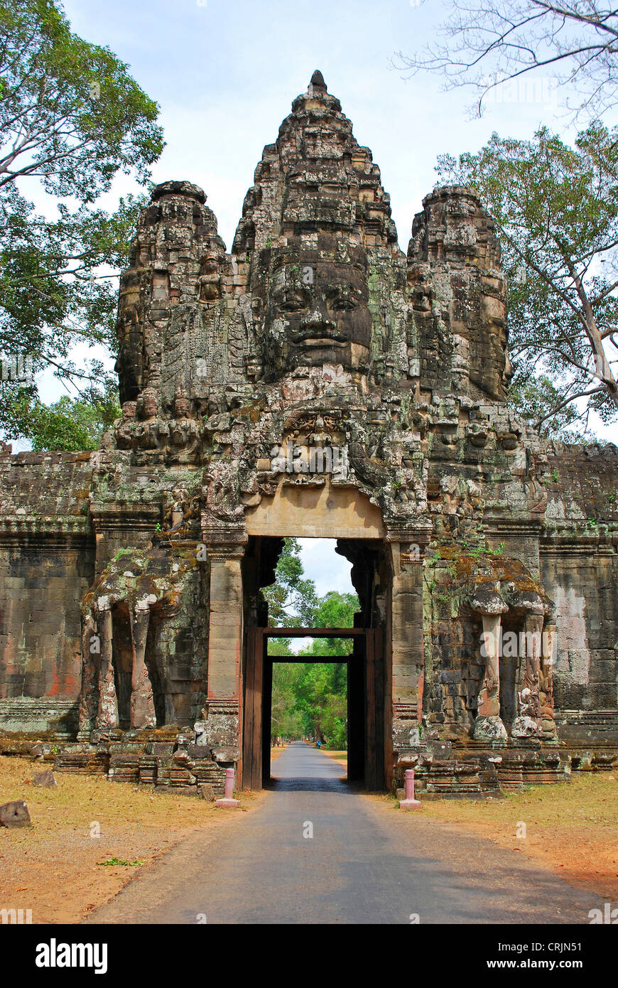 faces of the bodhisattva Lokesvara at the porch to the temple complex Angkor Wat, Cambodia Stock Photo