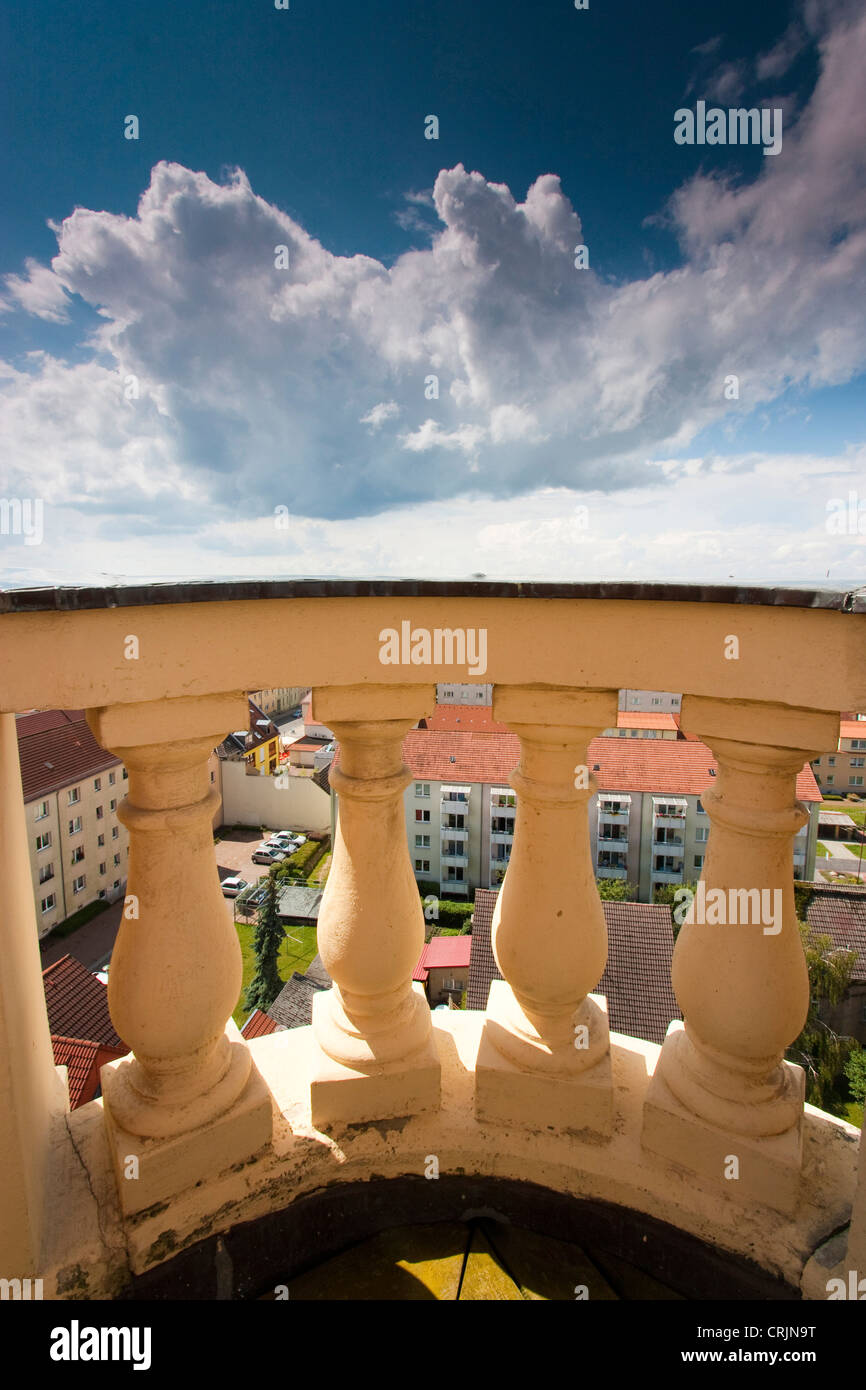 balustrade of balkony with view at Templin, Germany, Brandenburg, Vogtlaendische Schweiz, Templin Stock Photo