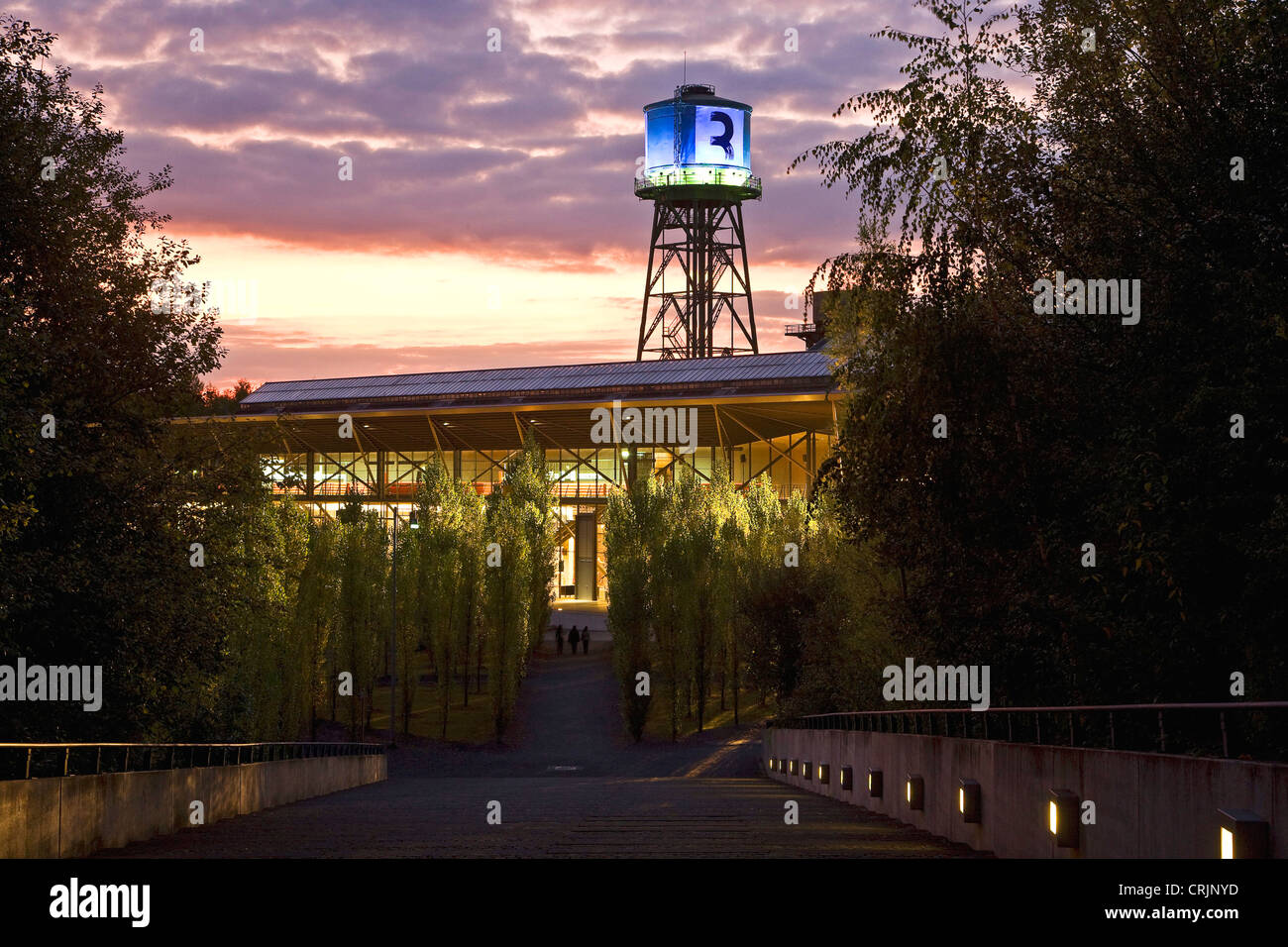 event of RuhrTriennale with the new logo at the water tower of Jahrhunderthalle Bochum, Germany, North Rhine-Westphalia, Ruhr Area, Bochum Stock Photo