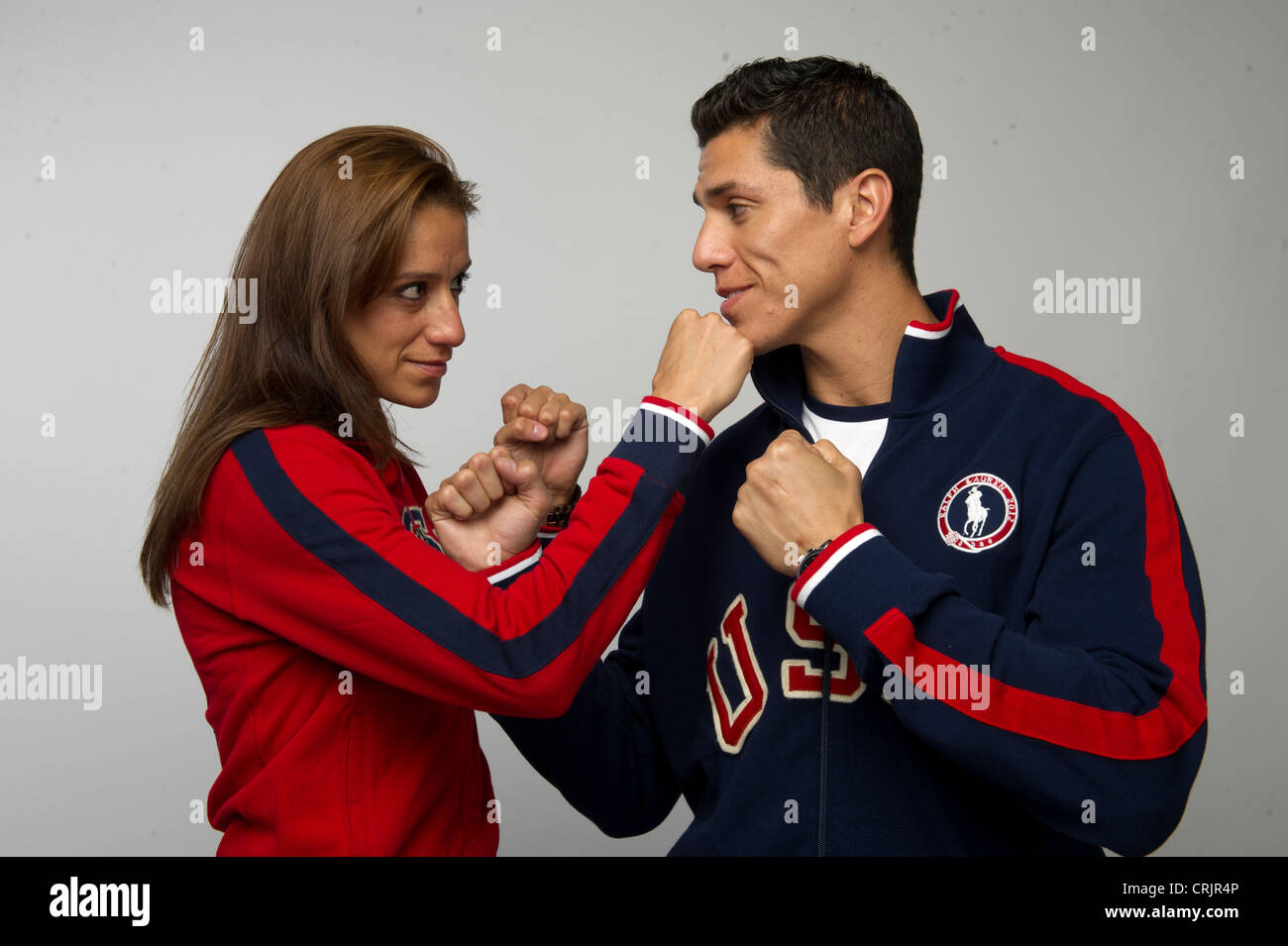 Sister and brother Taekwondo competitors Diana and Steven Lopez at the Team USA Media Summit in Dallas before the 2012 Olympics Stock Photo