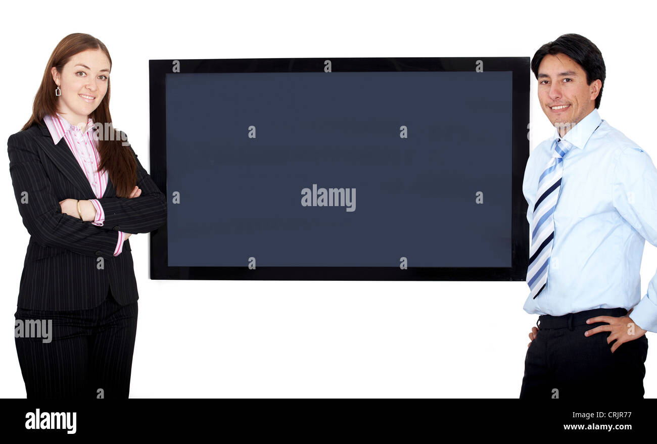 business partners presenting on a tv screen Stock Photo Alamy