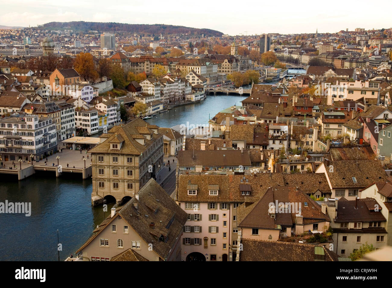 zurich skyline with Limmat river, Switzerland, Zurich Stock Photo