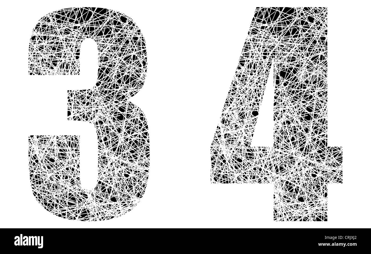 Abstract Black and White Font Numbers 3 and 4 Stock Photo - Alamy