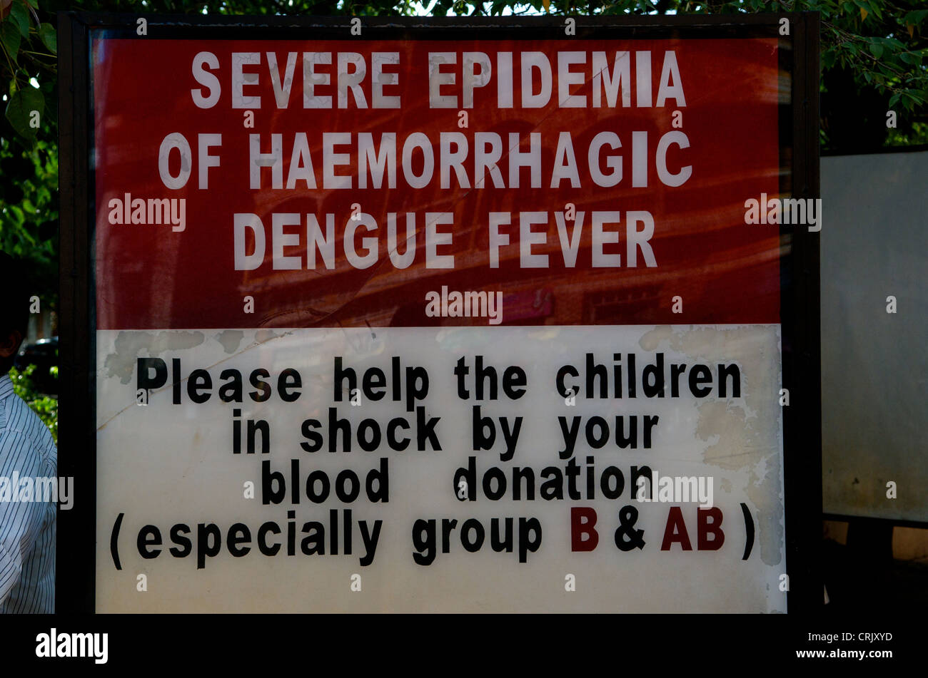 'Dengue Fever' sign at Kantha Bopha Children's Hospital asking for blood donations due to severe epidemic, Siem Reap, Cambodia. © Kraig Lieb Stock Photo