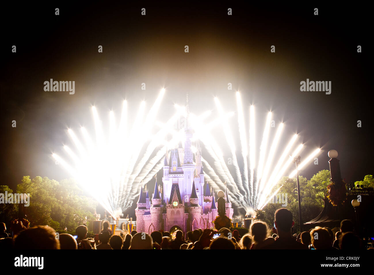 Late night firework show at Walt Disney world resort in Orlando Florida Stock Photo