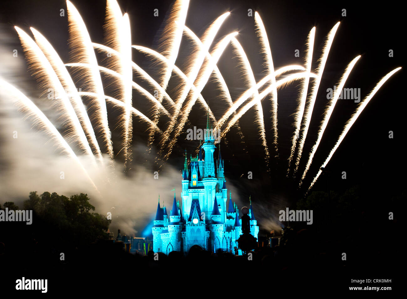 Late night firework show at Walt Disney world resort in Orlando Florida Stock Photo