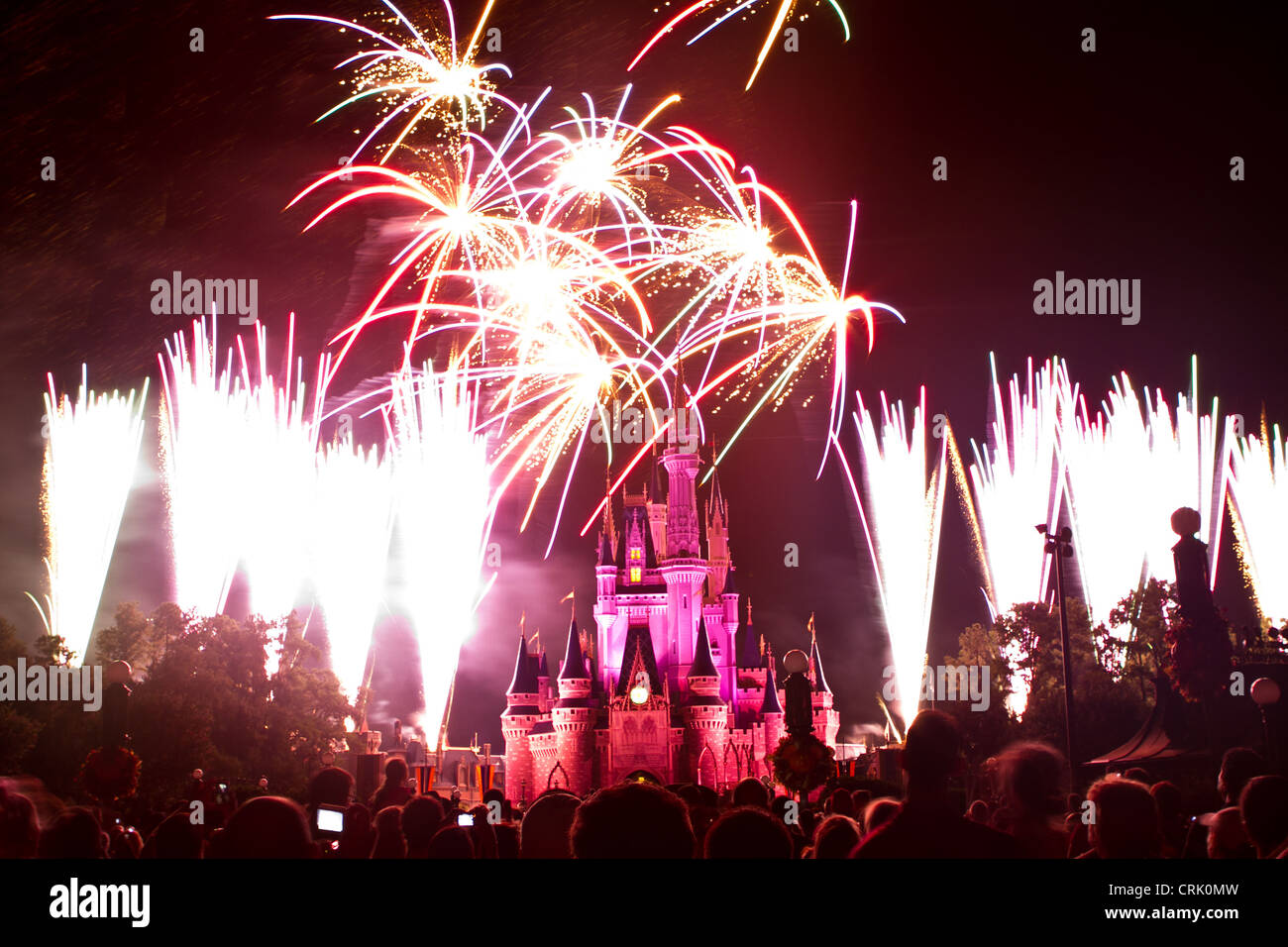 Late night firework show at Walt Disney world resort in Orlando Florida