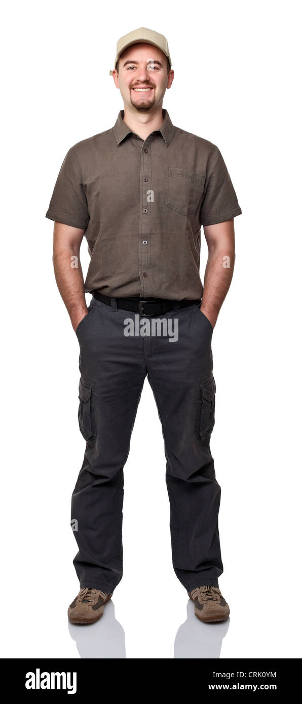 portrait of smiling manual worker on white background Stock Photo