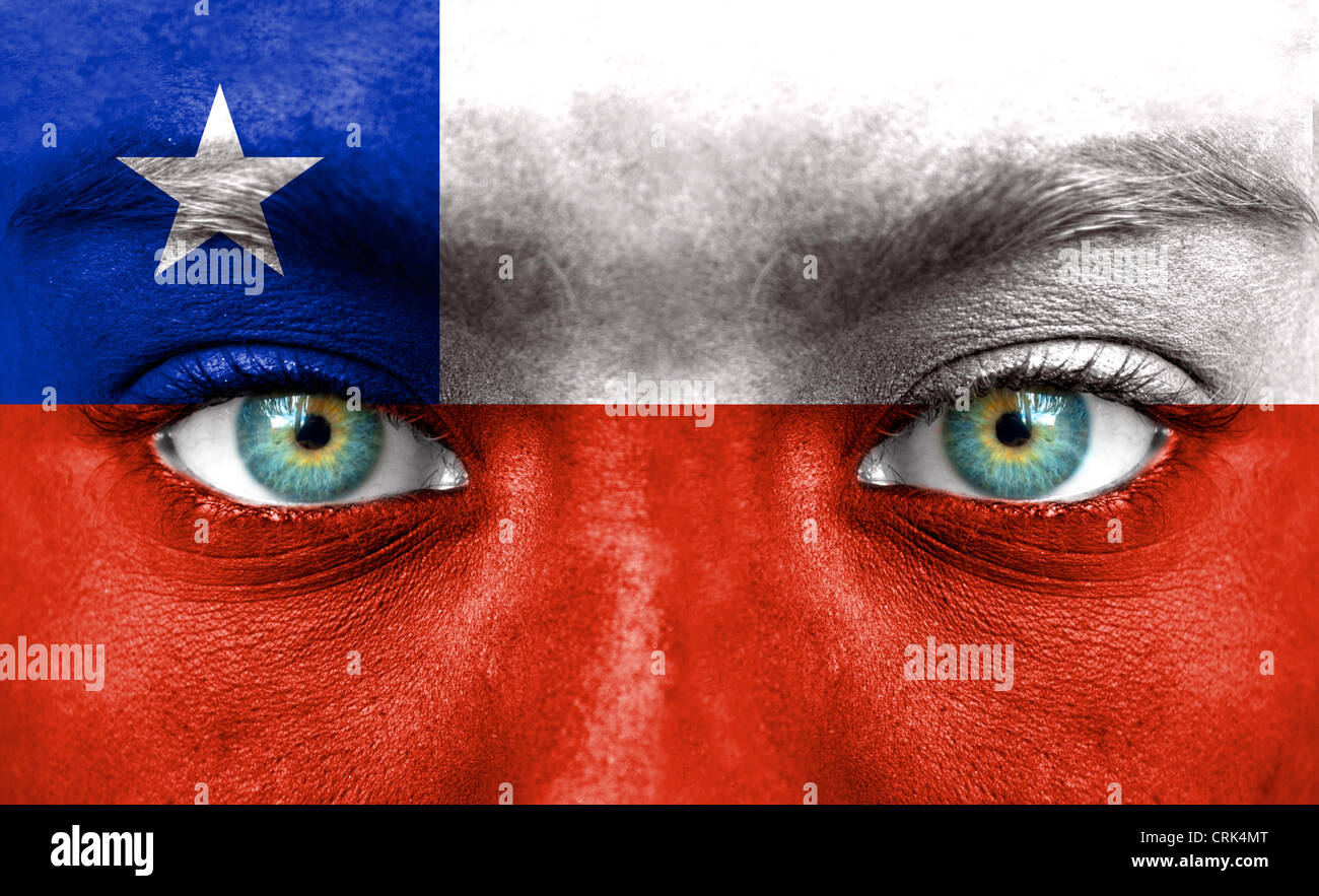 Human face painted with flag of Chile Stock Photo