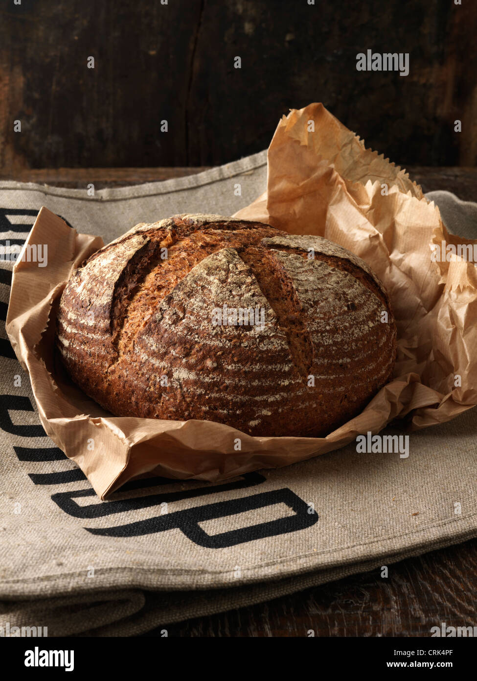 Fresh baked bread in paper Stock Photo