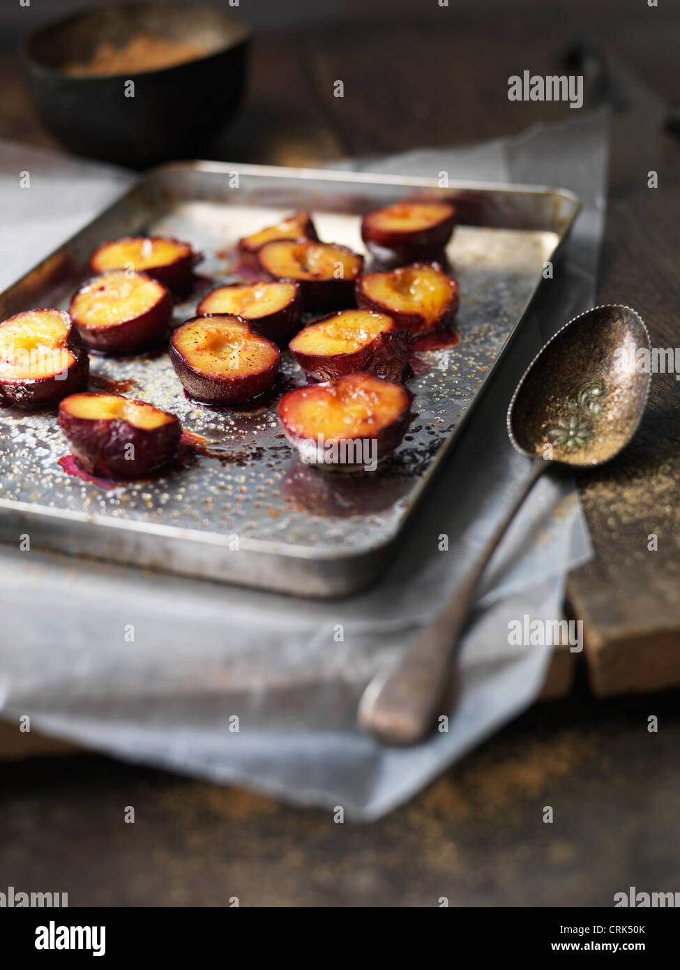 Tray of baked fruit Stock Photo