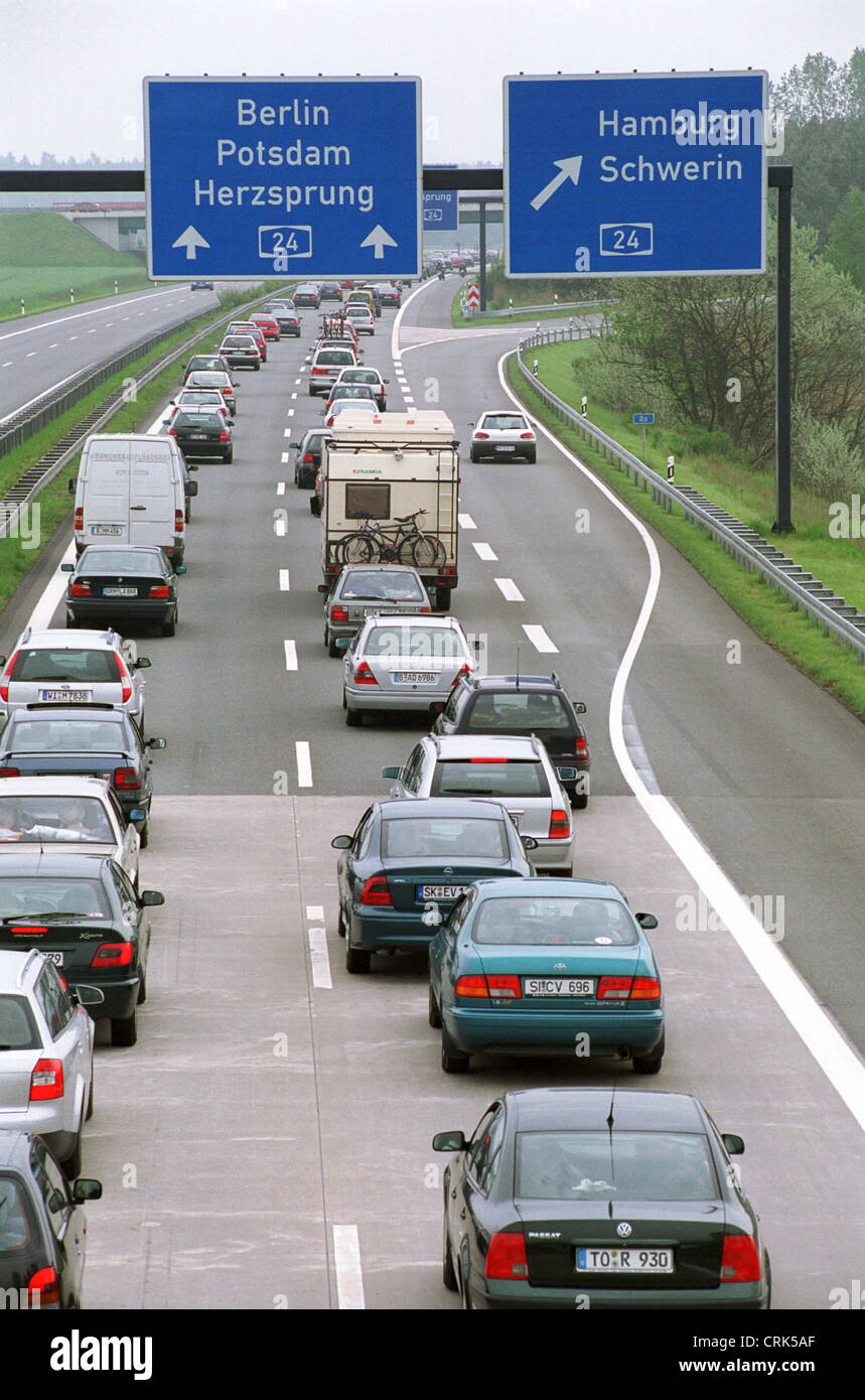 Traffic jam on the A24 towards Berlin Stock Photo