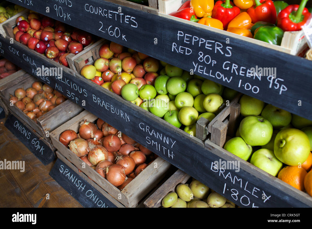 Crates of produce for sale Stock Photo Alamy