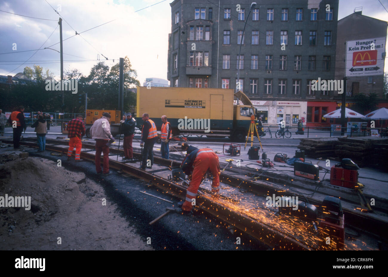 Tram track work at Hackescher Markt Stock Photo Alamy