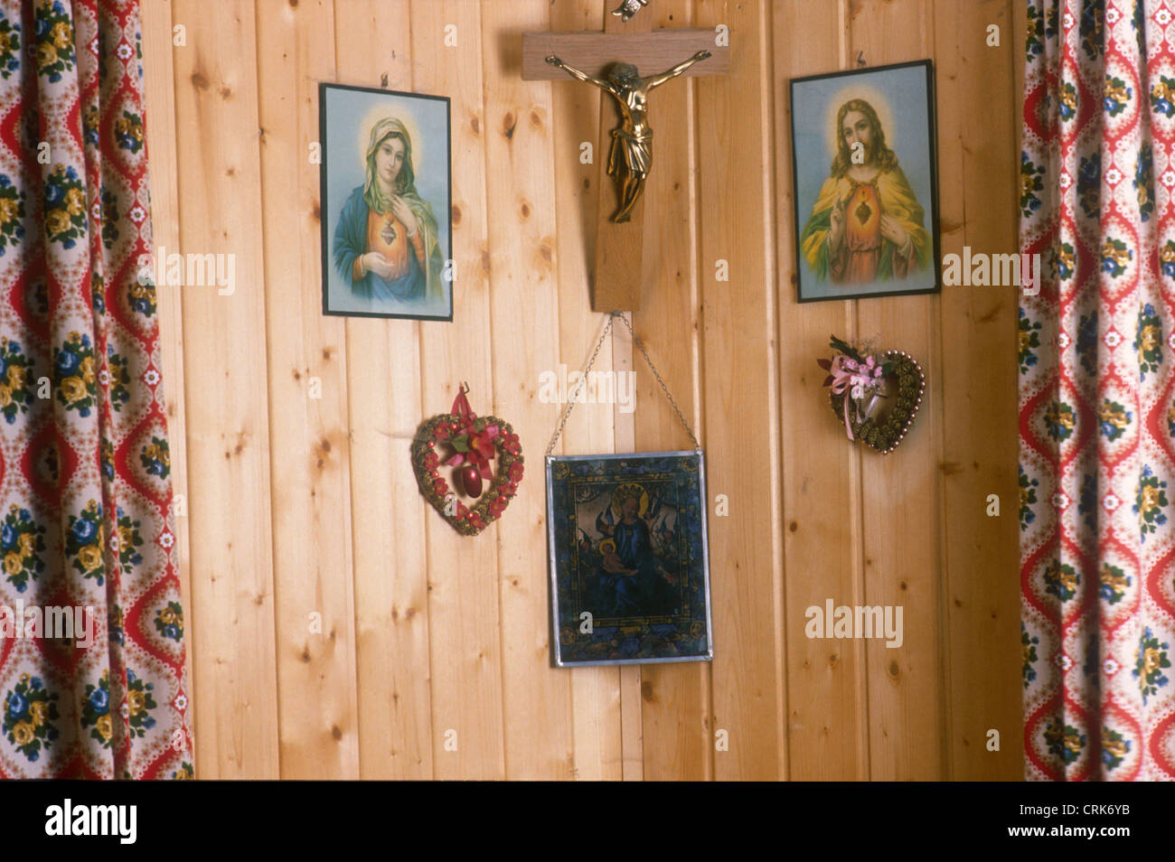 Family altar in the bedroom of an old peasant woman-Einöd Stock Photo